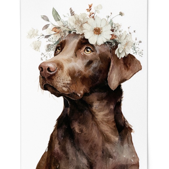 Watercolor Labrador Retriever with Flower Crown Portrait Wall Art Print Unframed - Picture 2 of 7
